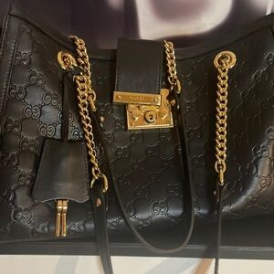 GUCCI Guccissima Medium Padlock Tote Black